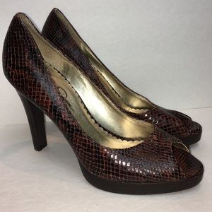 Jessica Simpson Brown Classic Faux Snakeskin Pump Heel Open Toe Sz 7